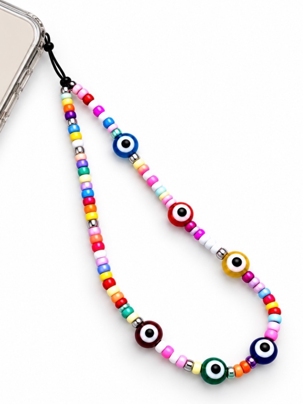 New Colorful Evil Eye Beaded Phone Lanyard Wristlet 9” approximately
